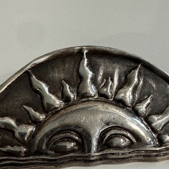 Vintage Sterling Silver Brooch Pin Large Rising Sun 925 - Picture 4 of 12